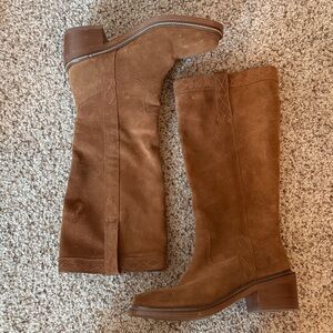 Frye Tan Suede Heeled Boots Kate Pull On